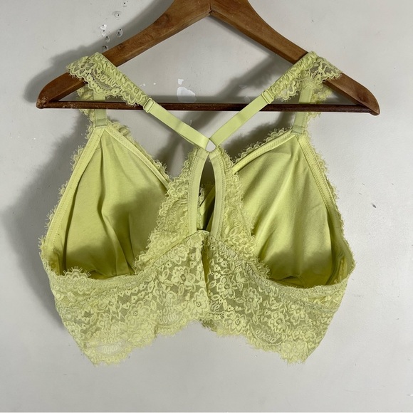 Aerie Eyelash Lace Plunge Bralette yellow Padded Size XL - Picture 3 of 6